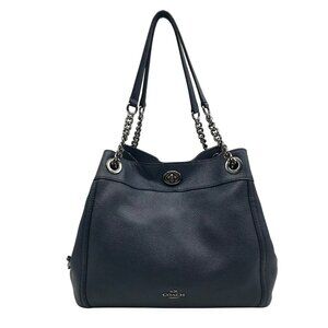 Coach Dark Blue Pebbled Leather Edie Turnlock Shoulder Bag 36855